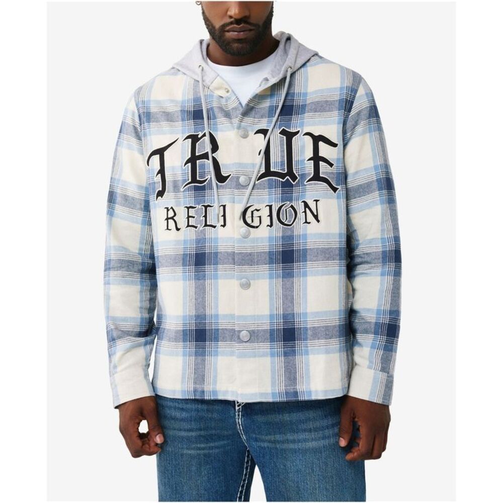 True Religion Mens Flannel Hoodie Sweatshirt, NWT